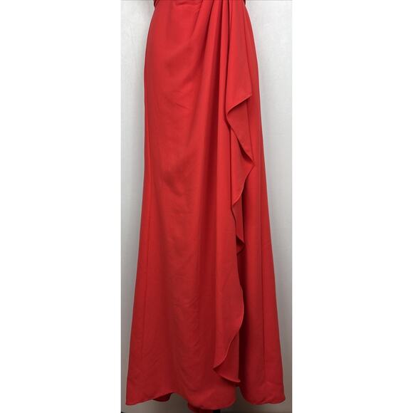 NEW Badgley Mischka Sleeveless Gown Womens 4 Red Jewel Floral Accent Ruffle Slit - Picture 4 of 12